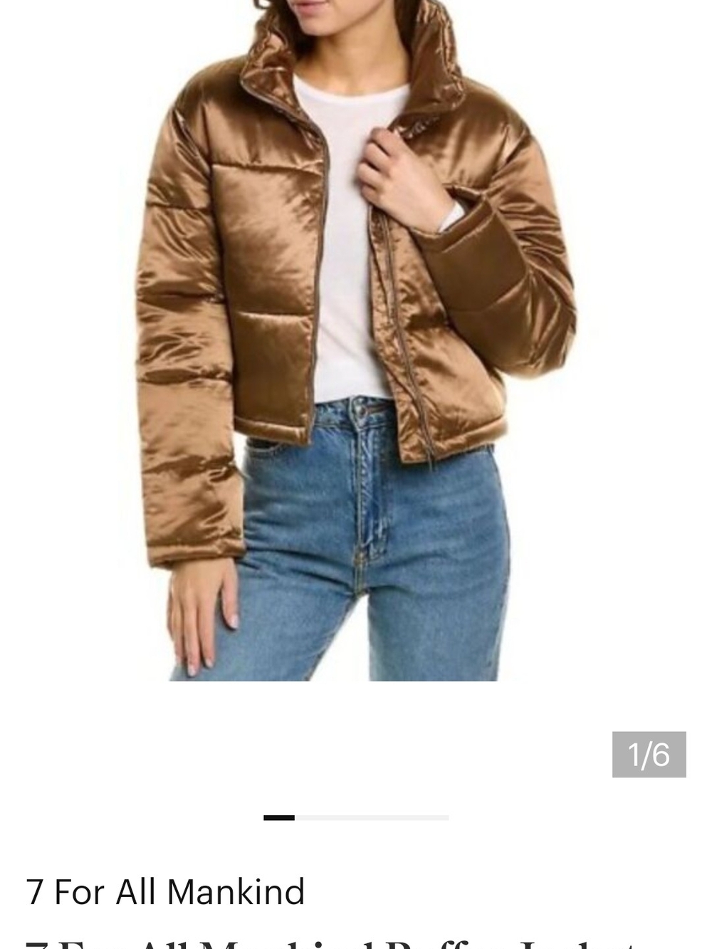 7 For All Mankind Metallic Bronze Optional Pull Bottom Cropped Puffer Jacket